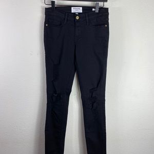FRAME Denim Black Ripped Skinny Jeans